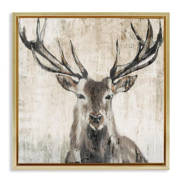 Rustic Deer Elk Wildlife Portrait by Liz Jardine Gold Floater Frame Graphic Art Print Animal 25 in. x 25 in.