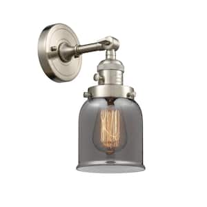 Bell 5 in. 1-Light Brushed Satin Nickel Wall Sconce with Plated Smoke Glass Shade with On/Off Turn Switch
