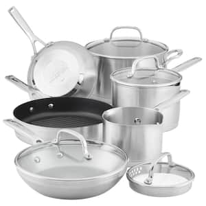 3-Ply Base 10-Piece Stainless Steel Cookware Set in Brushed Stainless Steel