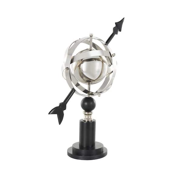 Litton Lane 17 in. Black Stainless Steel Metal Armillary Decorative Globe with Black Round Base