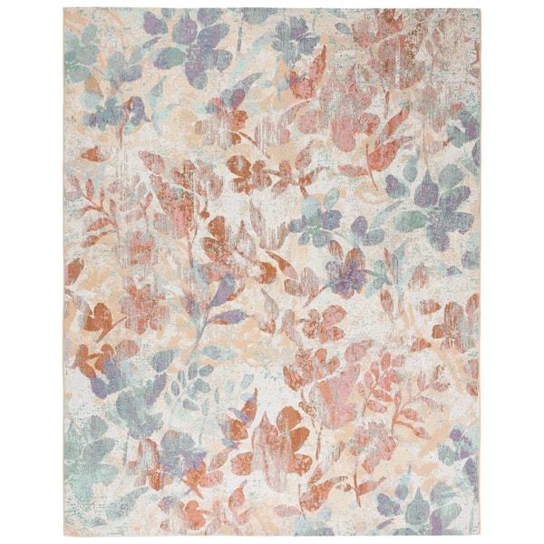 Barbados Beige/Red 10 ft. x 12 ft. Multi-Leaf Gradient Indoor/Outdoor Patio Area Rug
