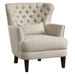 Savry Beige Textured Upholstery Tufted Wingback Accent Chair
