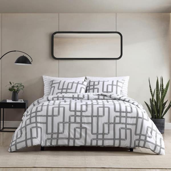 City Scene Mainline 2-Piece White Microfiber Twin Duvet Cover Set