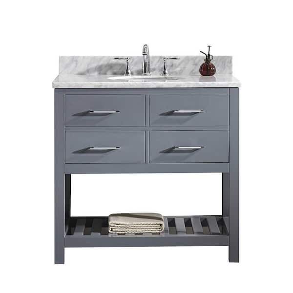 Virtu USA Caroline Estate 36 in. W Bath Vanity in Gray with Marble Vanity Top in White with Round Basin