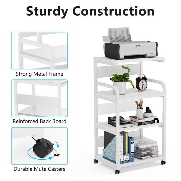 BYBLIGHT Atencio White Mobile Printer Stand with Storage Shelves, Large  Modern Printer Cart Desk Machine Stand Storage Rack BB-CJ105XF - The Home  Depot