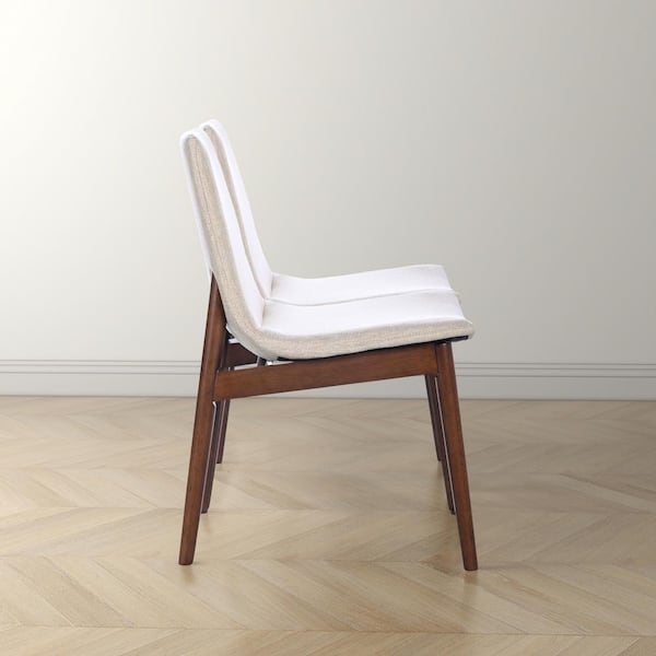 Ardita Beige Fabric Upholstered Italian Style Solid Wood Dining Side Chair Set of 2