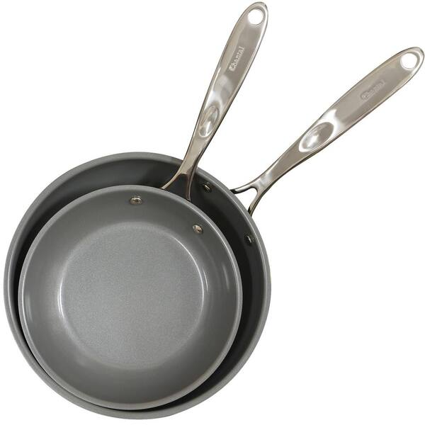 Chantal SLIN-2024C 2-Piece Induction 21 Steel Ceramic Coated Fry Pan Set 8-inch and 10-inch Brushed Stainless 