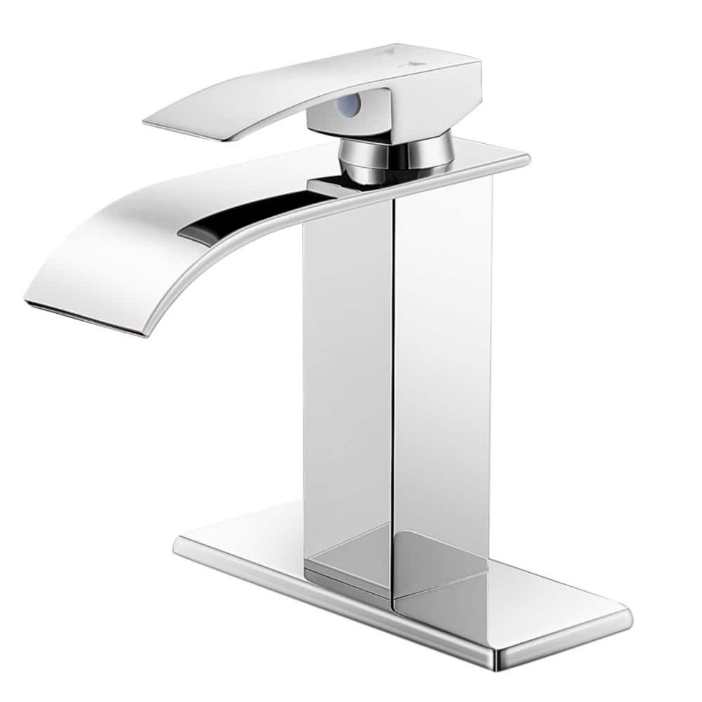 Waterfall Single Handle Single Hole Low-Arc Bathroom Faucet with Deckplate 