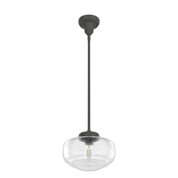 Hunter - Saddle Creek 1 Light Noble Bronze Mini Pendant with Seeded Glass Shade Kitchen Light