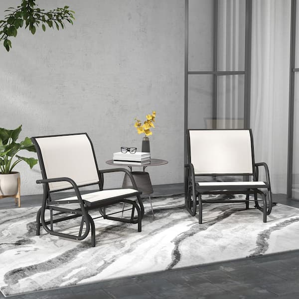 Unbranded White Metal Outdoor Porch Glider Chairs with Breathable Mesh Fabric for Garden, Poolside, Backyard, Balcony (Set of 2)