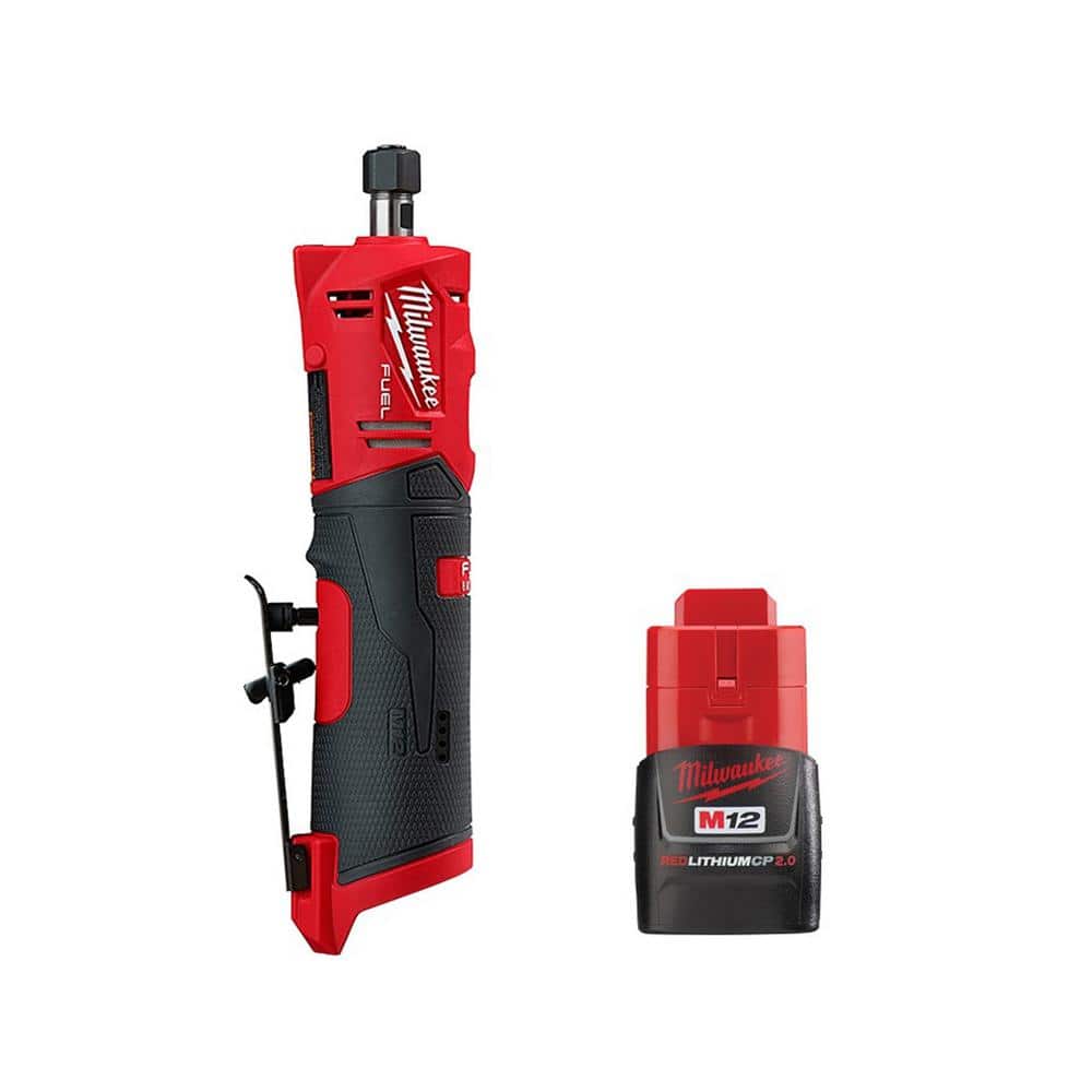 Milwaukee M12 Fuel 12-Volt Lithium-Ion Brushless Cordless 1/4 in. Straight Die Grinder with M12 2.0 Ah Battery -  2486-20-2420