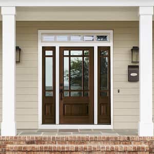 36 in. x 80 in. 3/4 Prairie-Lite Red Mahogany Stain Right Hand Douglas Fir Prehung Front Door Double Sidelite