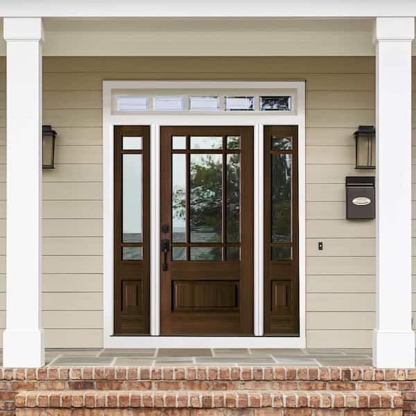 36 in. x 80 in. 3/4 Prairie-Lite Red Mahogany Stain Right Hand Hemlock Prehung Front Door Double Sidelite
