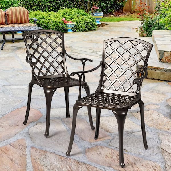Bronze Aluminum Outdoor Dining Chair in Bronze (Set of 2)