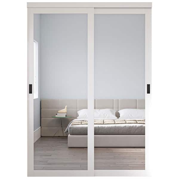 72 in. x 80 in. 1-Lite Mirror Glass White Finished Interior Closet Bypass Sliding Door with Hardware