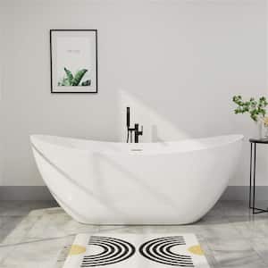 Minimalist 62 in. Acrylic Freestanding Bathtub cUPC Certificated Slipper with Polished Chrome Drain Soaking Tub in White
