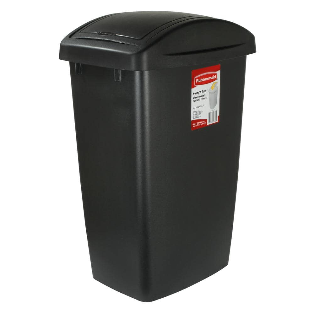 PLASTIC TRASH WASTE CAN Rubbermaid Garbage Recycle Bin 7 Gal Black Home Office 