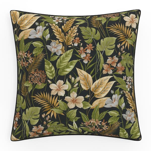 Pillow Perfect Tropic Floral 25 in W x 5 in H Outdoor Floor Throw Pillows 1-Count in Black Carena Ebony