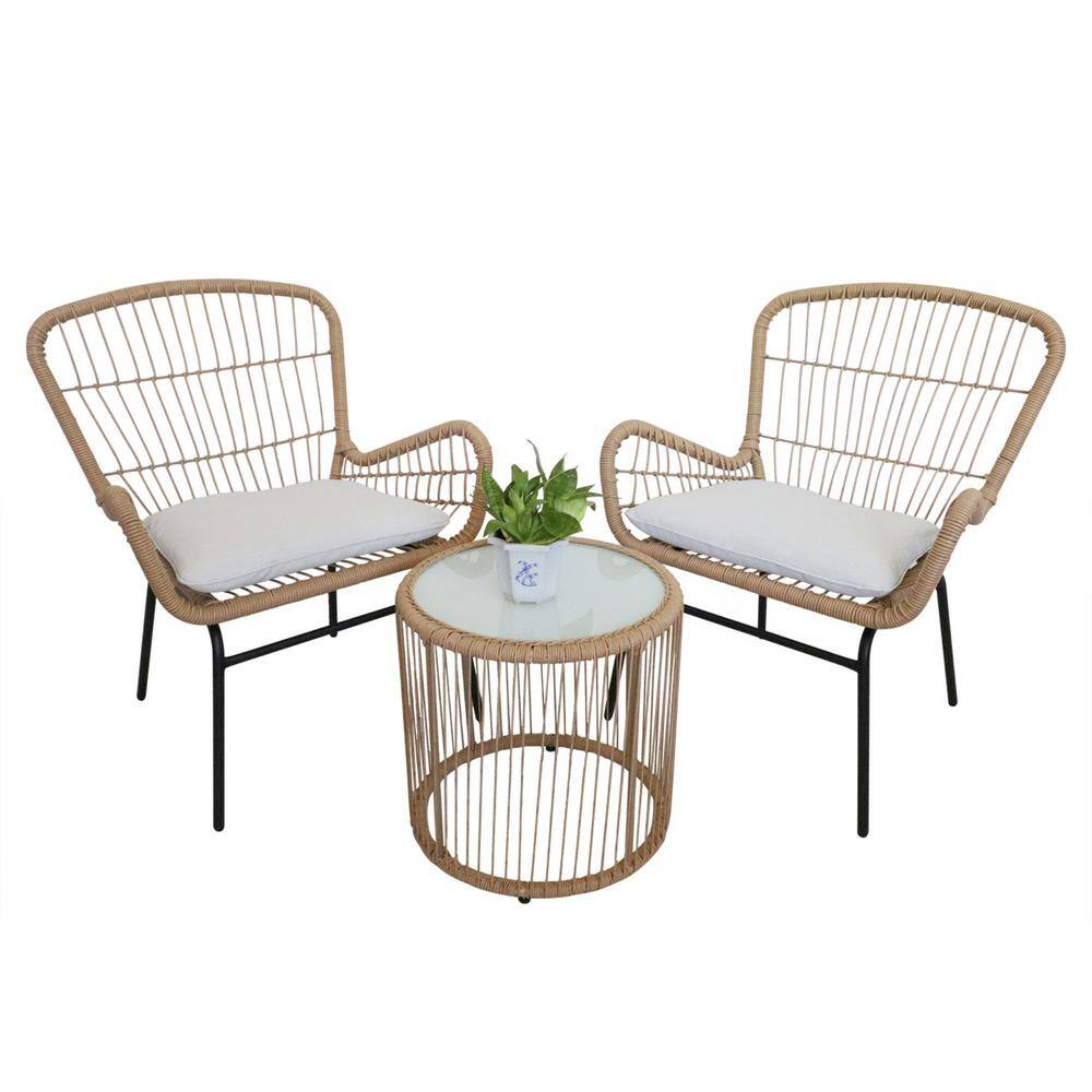 Jushua 3Piece Rattan Patio Balcony Furniture Set, Outdoor Wicker