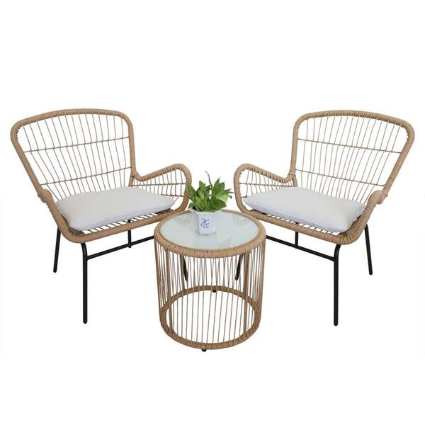 Jushua 3Piece Rattan Patio Balcony Furniture Set, Outdoor Wicker