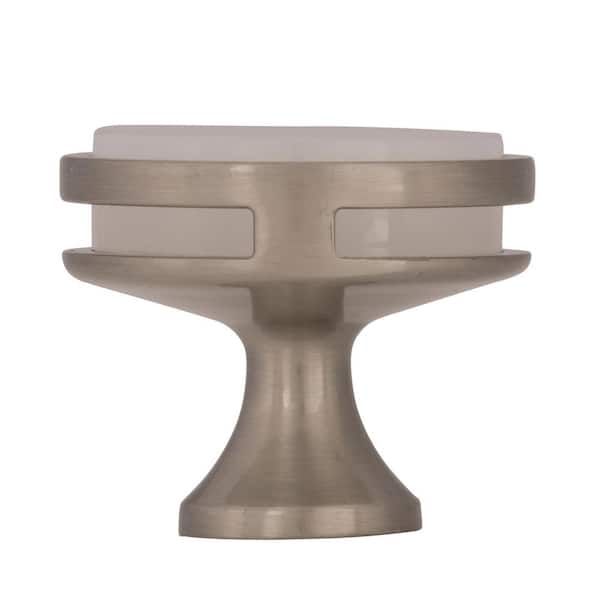 Oberon 1-3/8 in. (35mm) Modern Satin Nickel/Frosted Acrylic Round Cabinet Knob