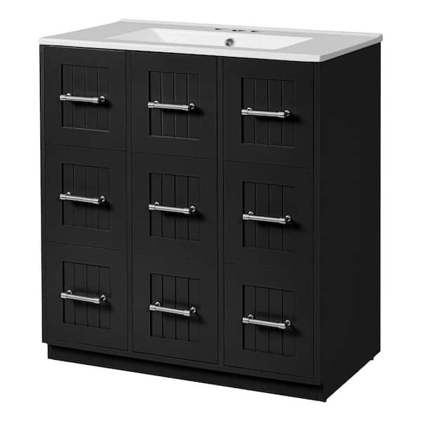 Ziyudura 30 in. Single Sink Freestanding Black Bath Vanity with
