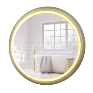 36 in. x 36 in. Modern Round Gold Framed Decorative LED Mirror Wall Mounted Anti-Fog and Dimmer Touch Sensor