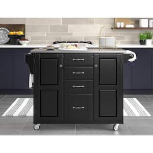 Create-a-Cart Black Kitchen Cart with Stainless Top