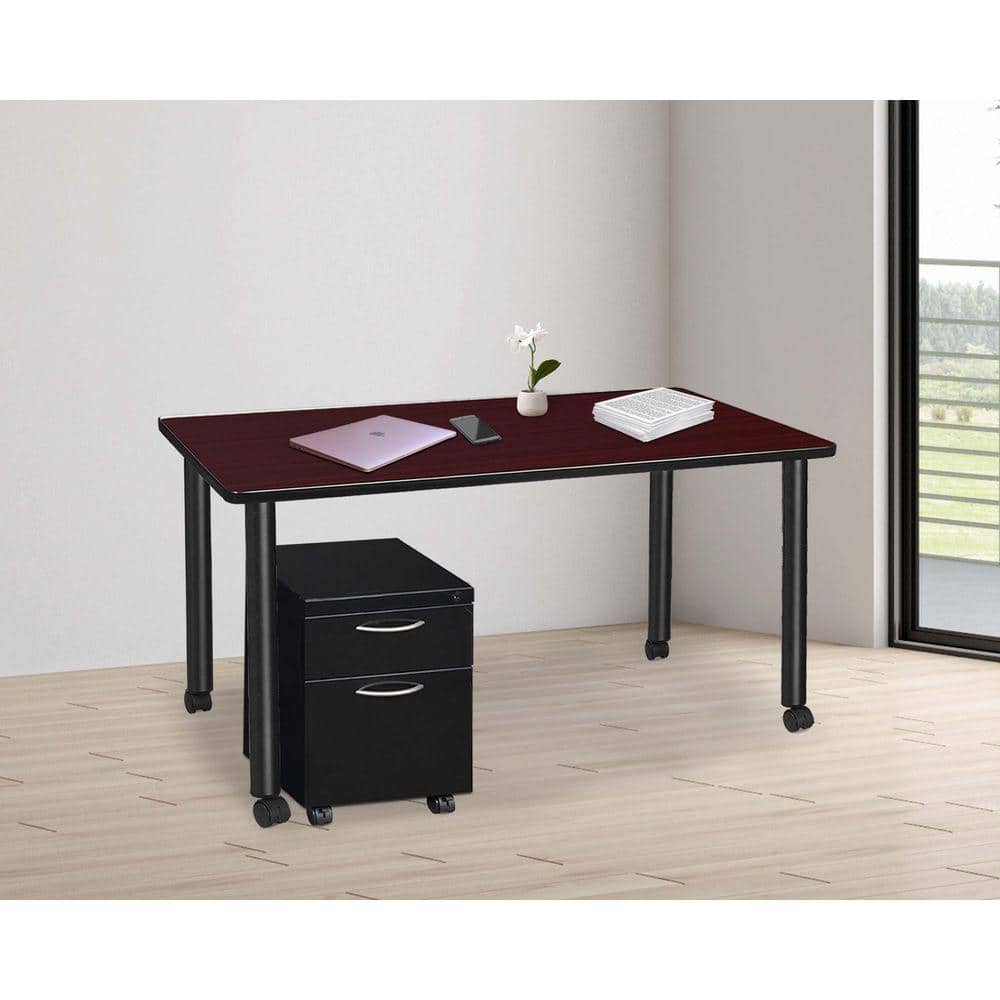 UPC 192357220320 product image for Kee 60 in x 24 in. Mahogany Brown Top Mobile Desk with Storage, Black Legs | upcitemdb.com