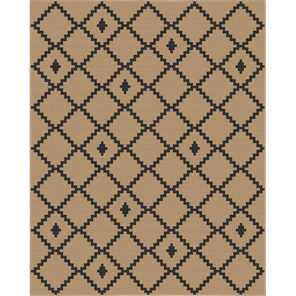 Black 7 ft. 10 in. x 9 ft. 10 in. Flat-Weave Well-Jute Printed Akita Moroccan Lattice Area Rug price history on PriceWatchPro