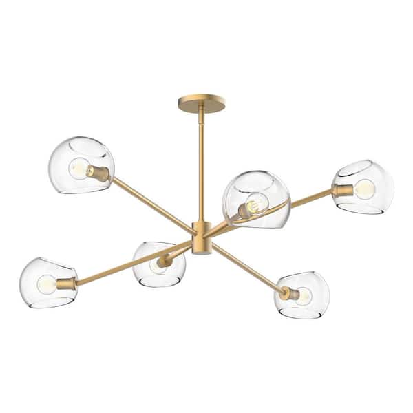 ALORA MOOD Willow 37 in. 6 Light 60-Watt Brushed Gold/Clear Glass Chandelier
