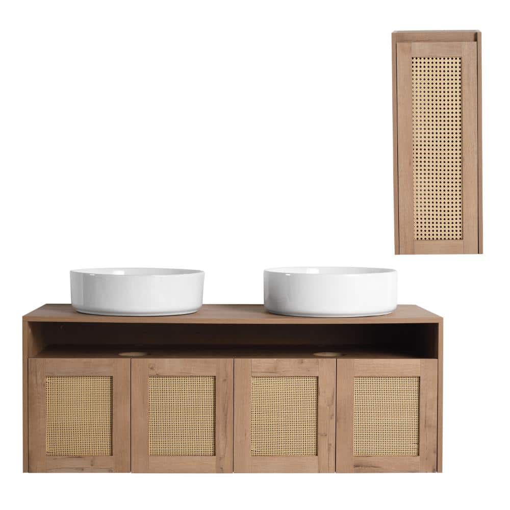 48 in. Wall-Mounted Imitative Oak Bath Vanity with Wood Top and Side Cabinet Unassembled price history on PriceWatchPro
