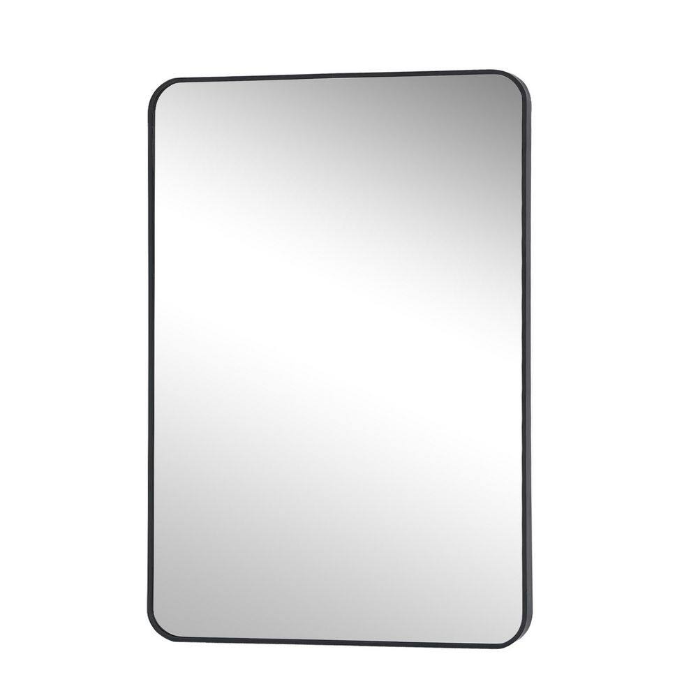 Black 30 in. W x 40 in. H Rectangular Aluminum Alloy Framed Rounded Wall Mirror Bathroom Mirror price history on PriceWatchPro