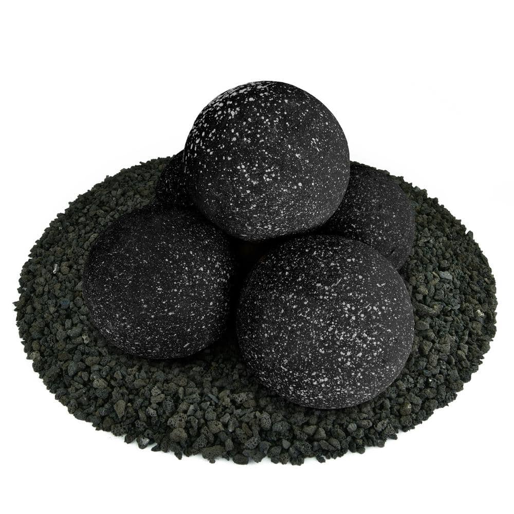 6 in. Set of 5 Ceramic Fire Balls in Midnight Black Speckled