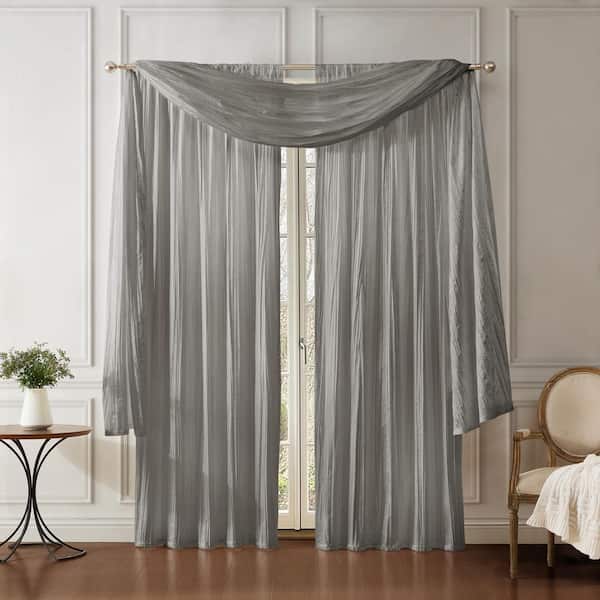 Elrene Athena Silver Faux Silk 52 in. W x 95 in. L Rod Pocket Light Filtering Curtain (Set of 3)