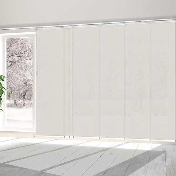 EMOH Buff 110 in. to 153 in. W x 116 in. L Adjustable 7-Panel, White Double Rail Panel Track with 23.5 in. Slates