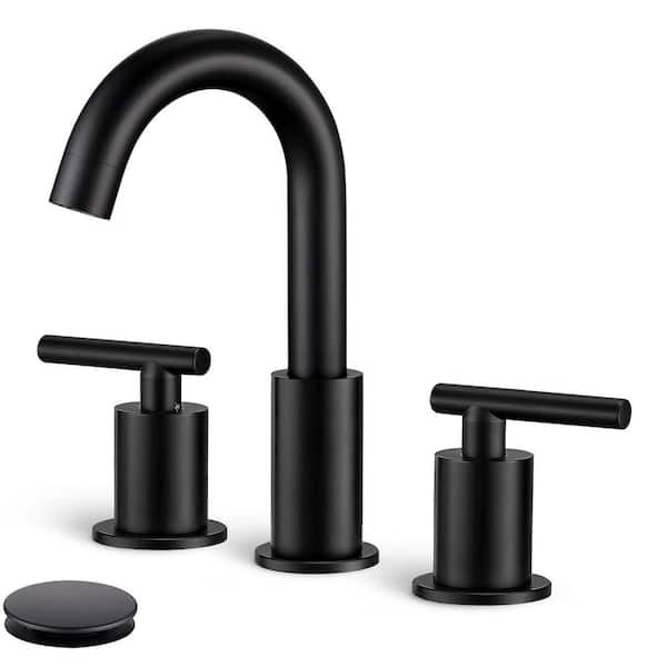 8 in. Widespread Double Handles Bathroom Faucet with Pop-Up Drain in Matte Black