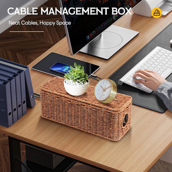 Yichuhaoxi Handmade Cable Management Box Rattan Cord Organizer Two