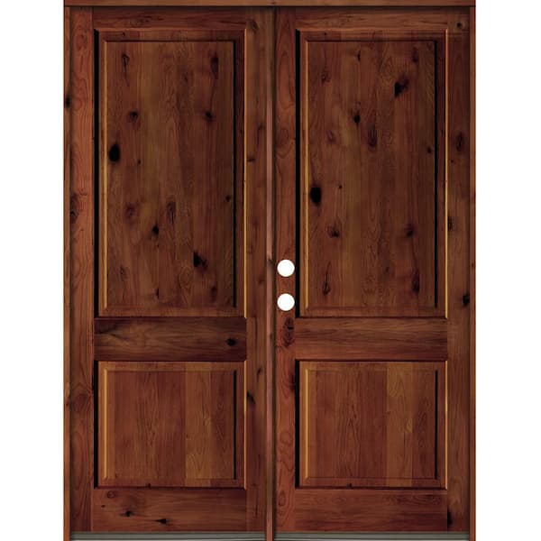 Krosswood Doors 72 in. x 96 in. Rustic Knotty Alder 2-Panel Square Top Red Chestnut Stain Right-Hand Wood Double Prehung Front Door