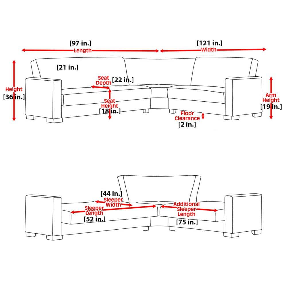 Buy Fontana Collection 3Piece 121 in. Faux Leather Convertible Sofa