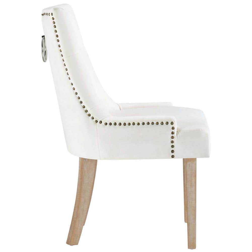 Ivory Velvet Tufted Parsons Dining Chair with Light Wood Legs