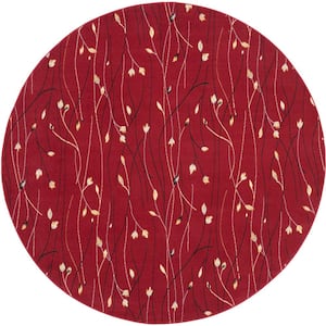 Grafix Red 8 ft. x 8 ft. Floral Contemporary Round Rug