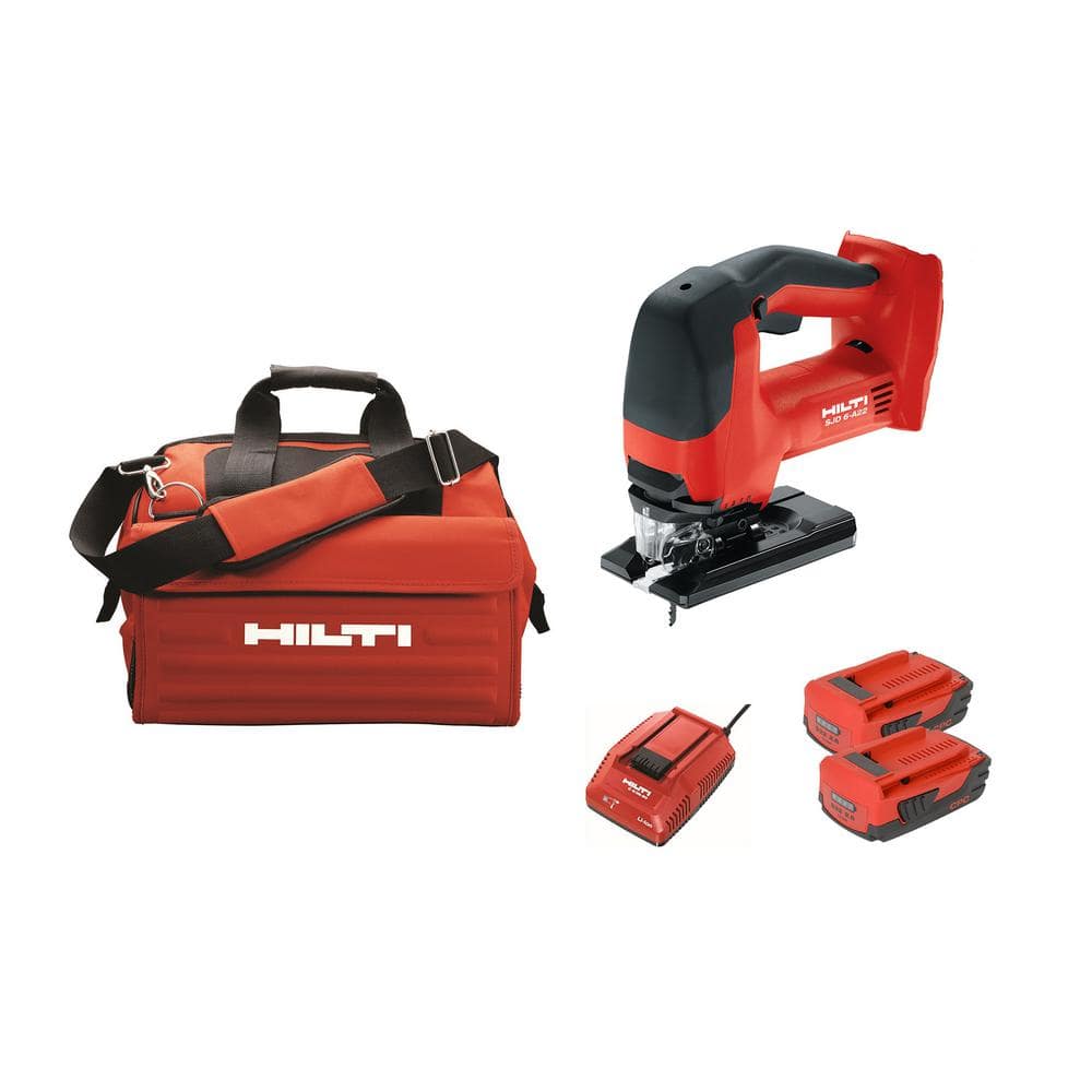Hilti 22-Volt SJD 6-A Keyless Cordless Variable Speed Orbital Jig Saw Kit with (2) 2.6 Amp Li-Ion Batteries, Charger and Bag -  3608328