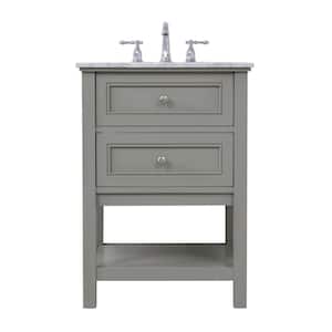 Simply Living 24 in. W x 22 in. D x 33.75 in. H Bath Vanity in Grey with Carrara White Marble Top