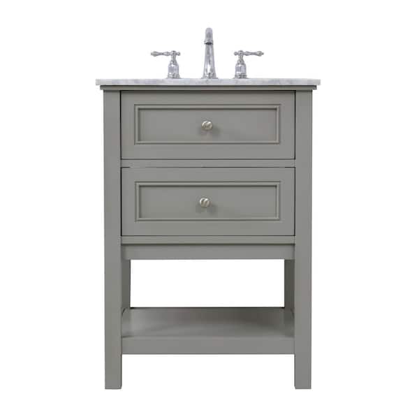 Unbranded Simply Living 24 in. W x 22 in. D x 33.75 in. H Bath Vanity in Grey with Carrara White Marble Top