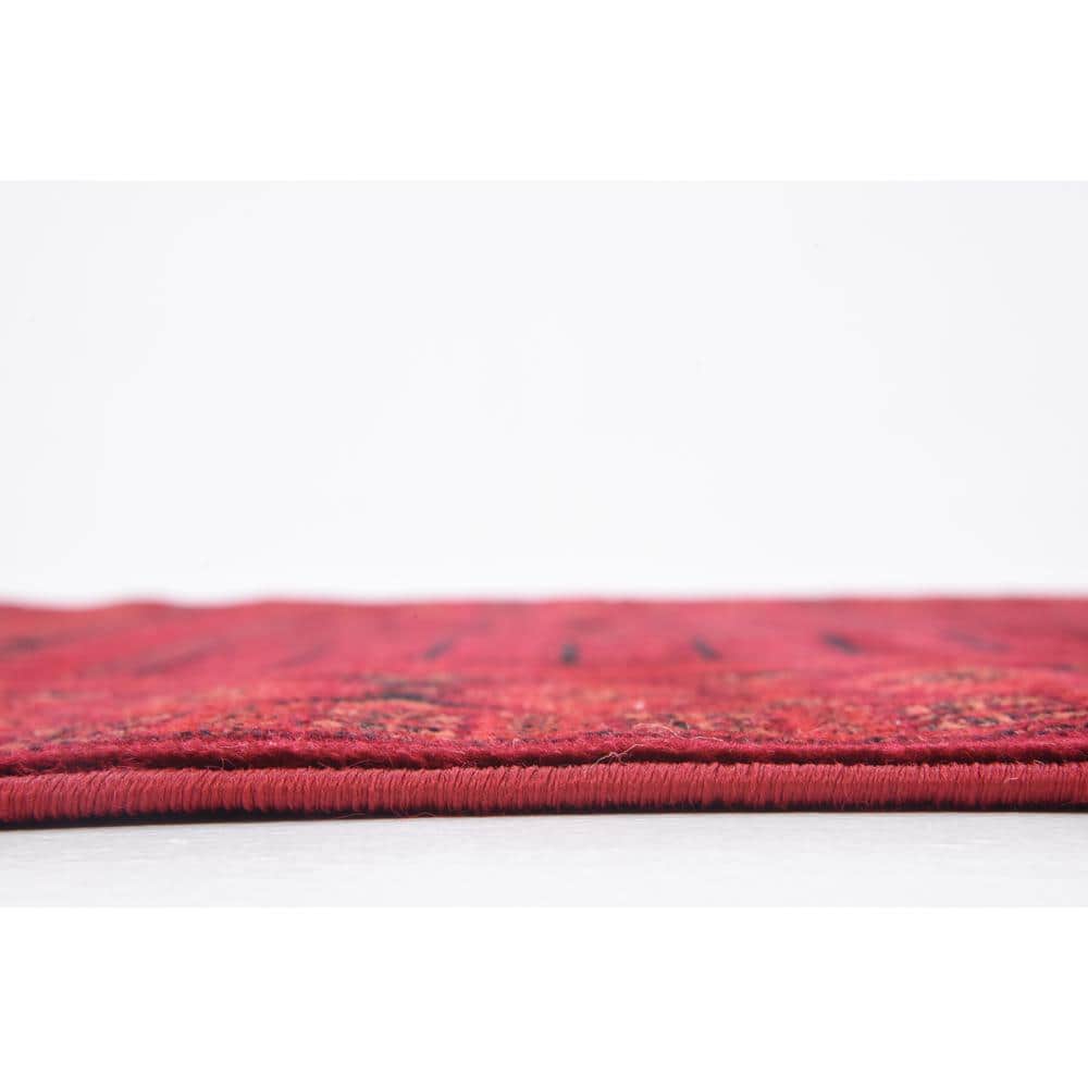 Handmade 4' x 6' Rectangular Red Synthetic Easy-Care Stain-Resistant Rug