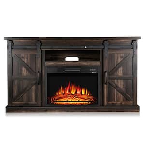 Fireside 48 in. Wooden Electric Fireplace TV Stand in Rustic Brown, with Sliding Barn Door, Entertainment Center