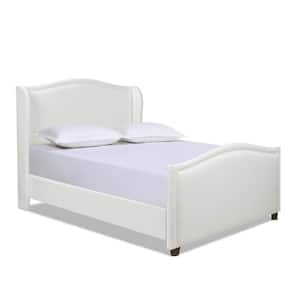 Clara Antique White Polyester Frame Queen Platform Bed with Wingback Arm