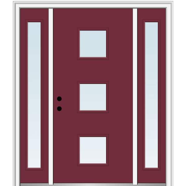 MMI Door 68.5 in. x 81.75 in. Aveline Right-Hand Inswing 3-Lite Clear Low-E Painted Fiberglass Prehung Front Door w/ Sidelites