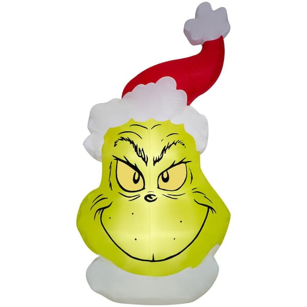 10.5 ft. Tall x 3.8 ft. Wide Airblown Flat Grinch Head Christmas Inflatable